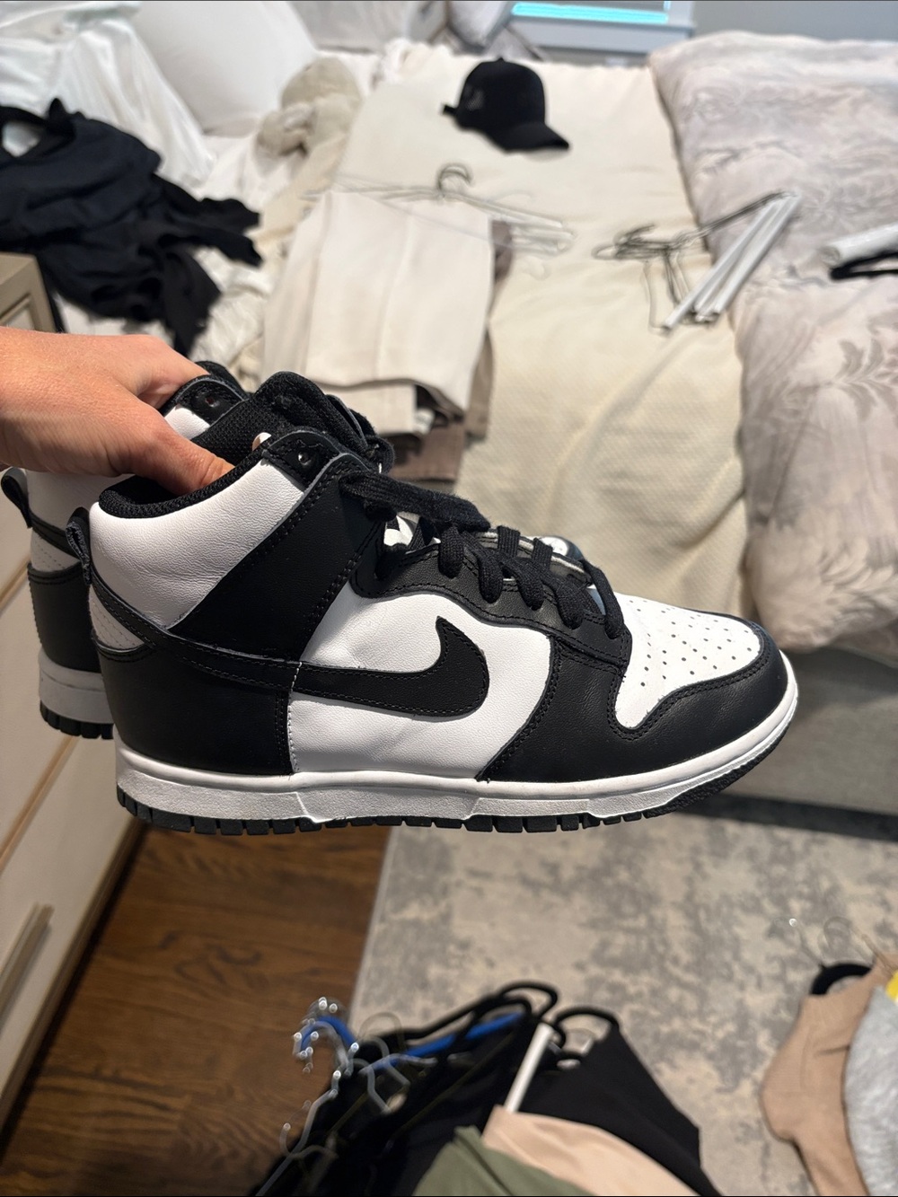 Nike Black and White High-Top Dunk Sneakers